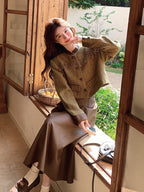 Chanel-Style Jacket / Brown Leather Skirt QAZ0015