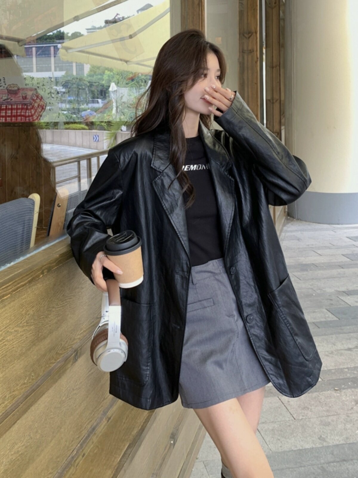 Fake Leather Oversized Jacket QAZ0055