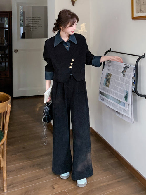 Denim Layered Style Jacket / Wide Pants QAZ0003