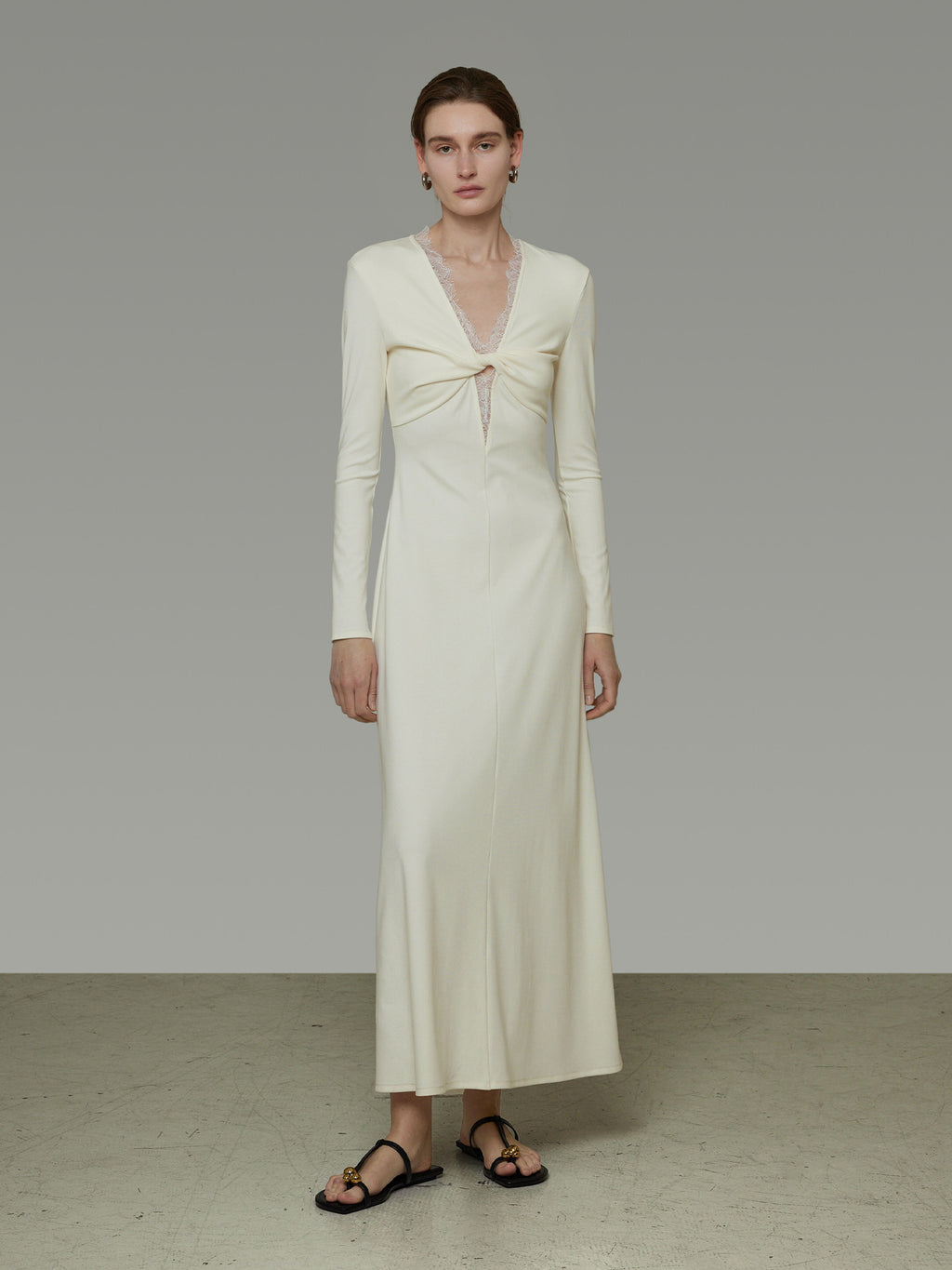 V-Neck Lace Patchwork Dress UNS0049