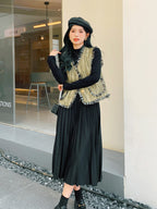 Mock Neck Dress / Tweed Gilet Tweed Vest QAZ0007