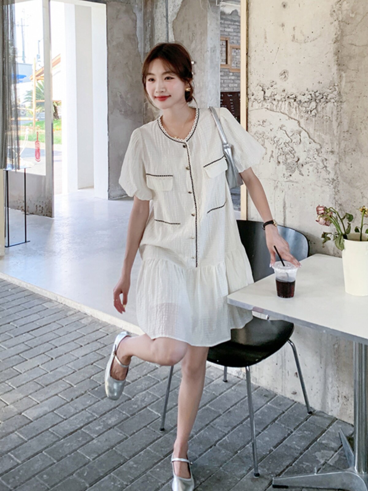 Tiered Short-Sleeve Mini Dress QAZ0097