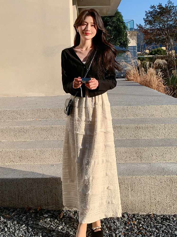Square Neck Dress / No-Collar Short Jacket / Short-Sleeve T-Shirt QAZ0077