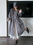 Gingham Check Shirt Dress / White Long Skirt QAZ0024