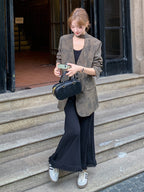 Bleached Effect Suit Jacket / Black Fringed Dress QAZ0004
