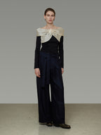 Ribbon Collar Elegant Top UNS0012