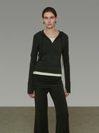 V-Neck Hooded Top / Casual Pants Set UNS0051