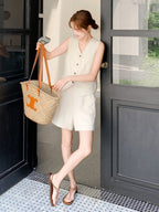 Linen V-neck Vest / Shorts QAZ0090