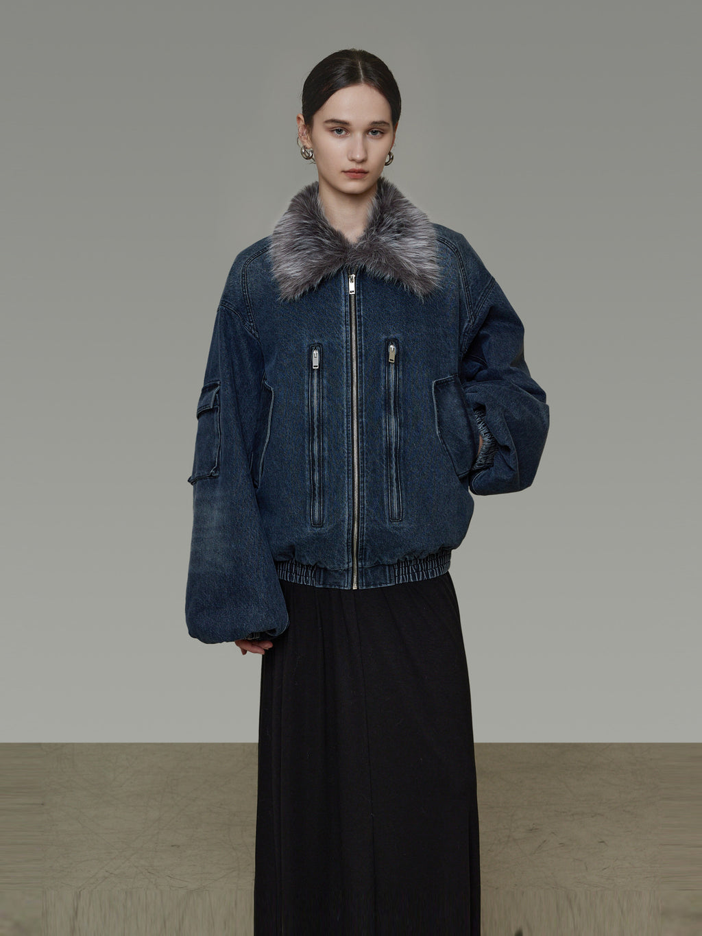 Fur Collar Denim Jacket UNS0041
