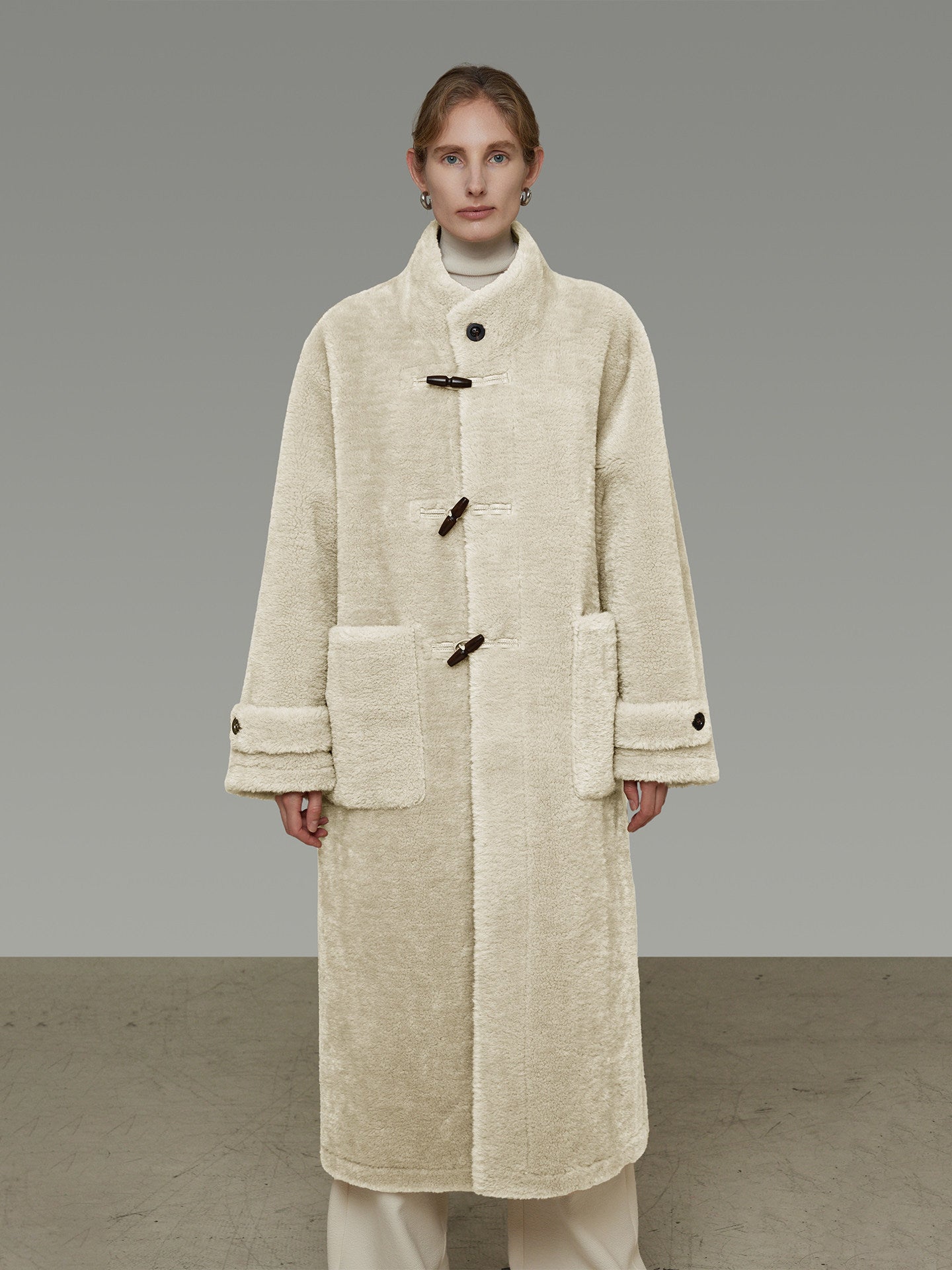 Stand Collar Toggle Fur Coat UNS0002
