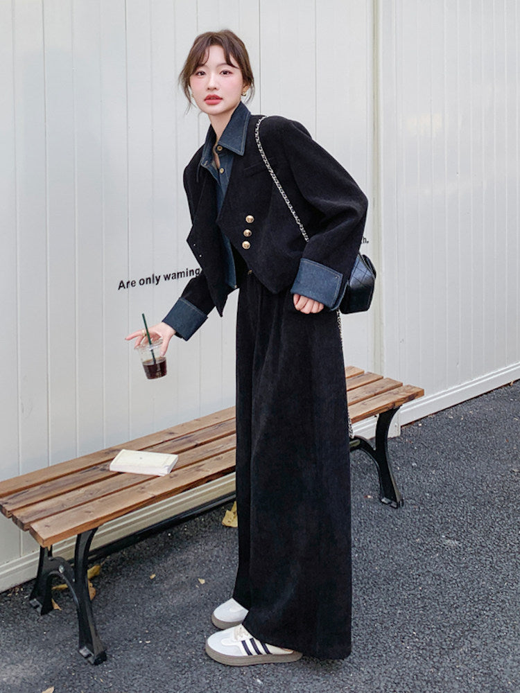 Denim Layered Style Jacket / Wide Pants QAZ0003