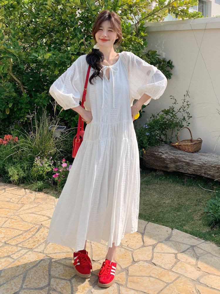 Cotton Voile Gather Dress QAZ0066
