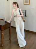 Linen V-neck Vest / Wide Pants QAZ0089