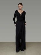 V-Neck Lace Slim Knit UNS0016