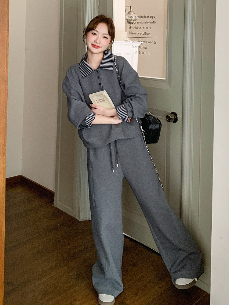 Stripe Switching Sweatshirt / Wide Pants QAZ0085