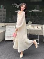 Crochet-style Long Dress / Puff Sleeve Long Dress QAZ0072