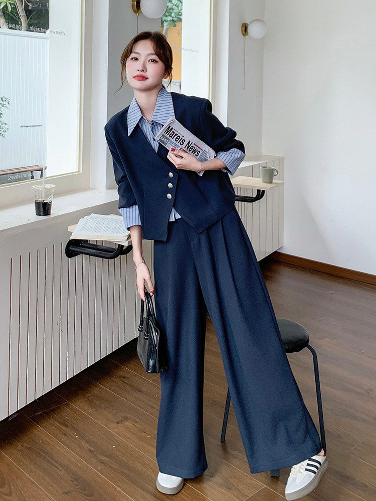 Striped Patchwork Jacket / Wide Pants QAZ0020