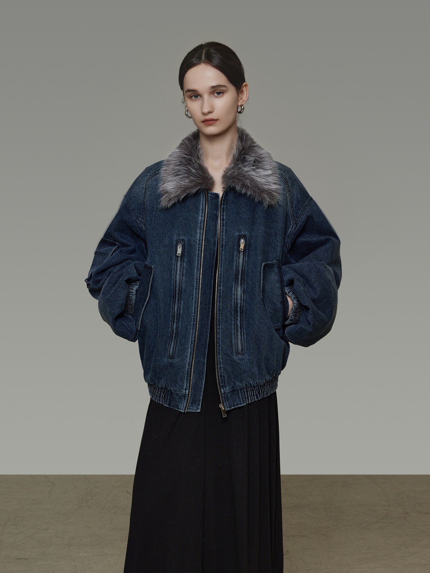 Fur Collar Denim Jacket UNS0041