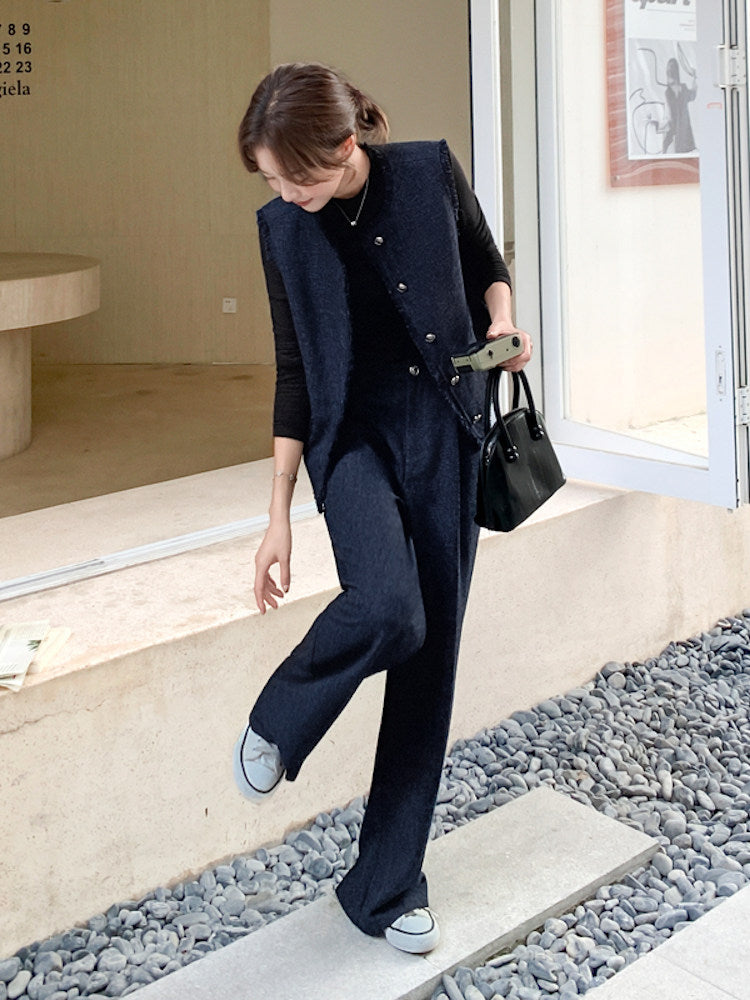 Silver Button Tweed Vest / Wide Pants QAZ0047