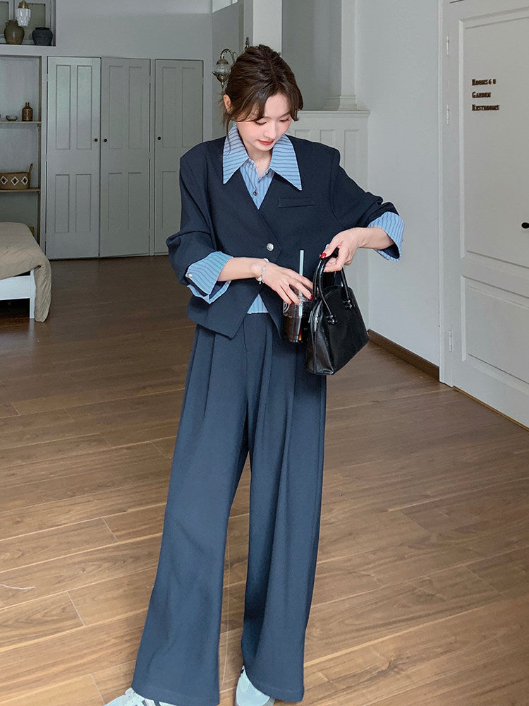Striped Patchwork Jacket / Wide Pants QAZ0020