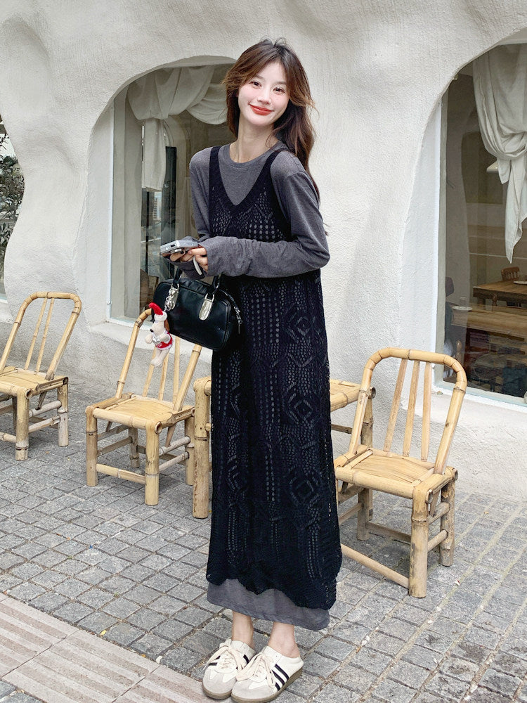Hollow-Out Knitted Vest Dress QAZ0006