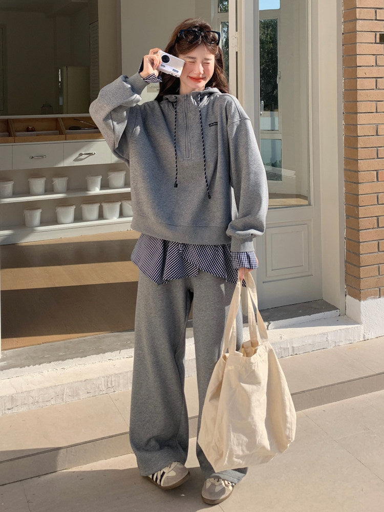 Gingham Check Half-Zip Hoodie / Wide Pants QAZ0065