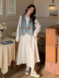 Long-Sleeve Dress / Toggle Button Denim Vest QAZ0049
