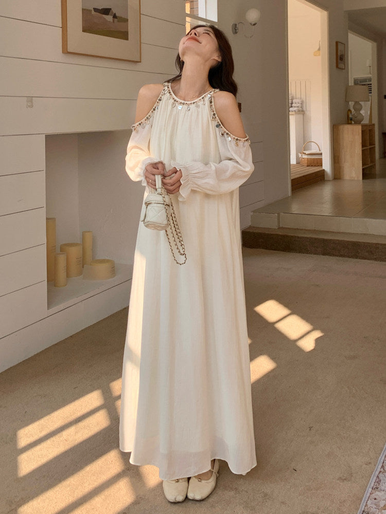 Shoulder Cut Chiffon Dress QAZ0059