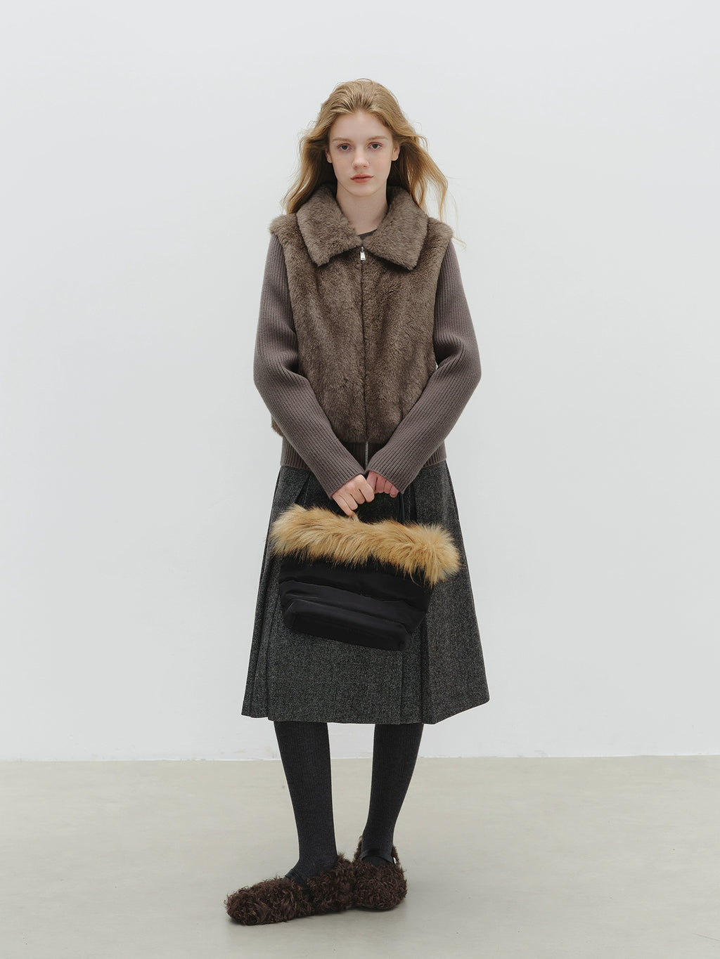 Fur Vest Docking Knit Zip BBG0003