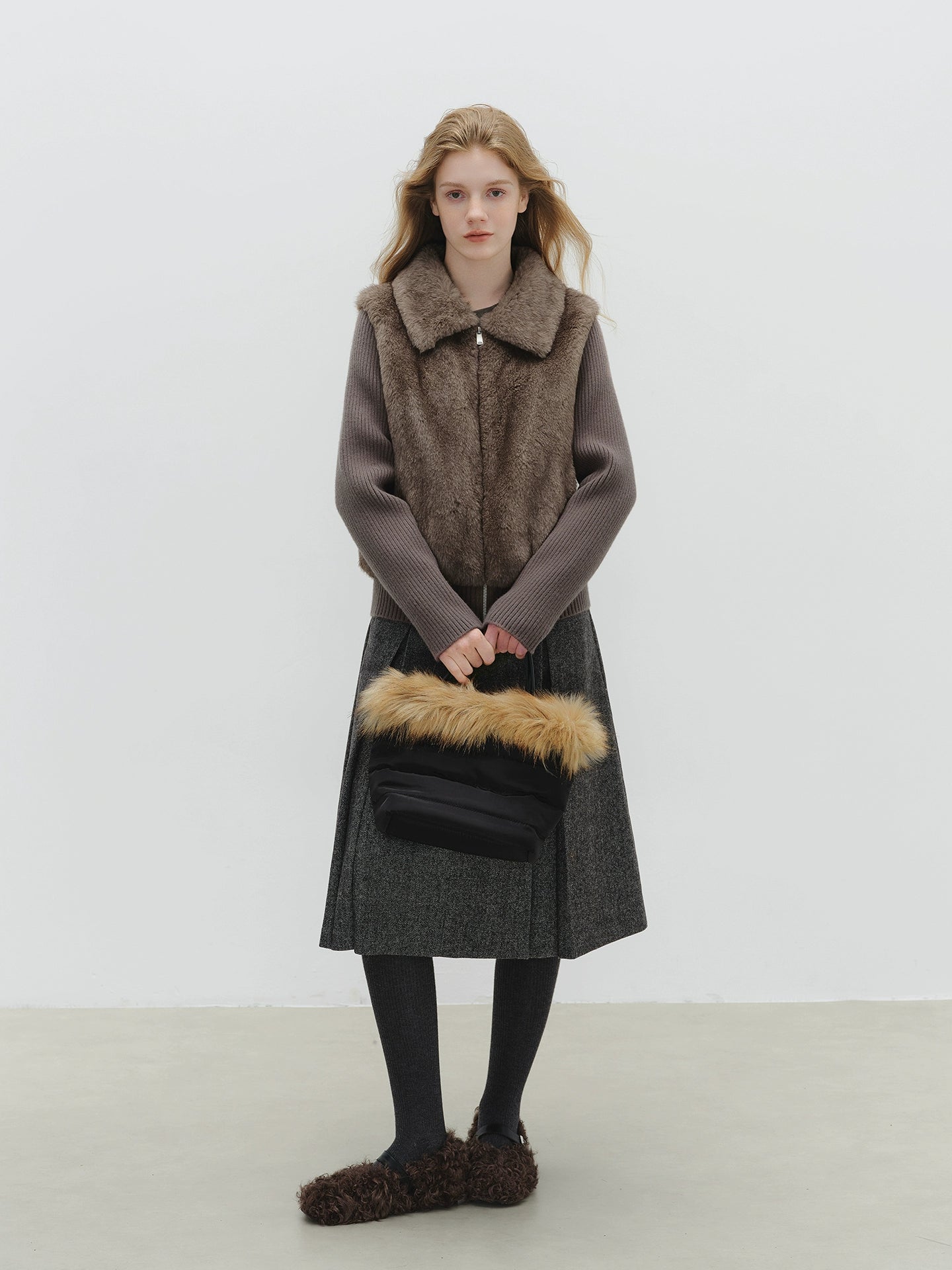 Fur Vest Docking Knit Zip BBG0003