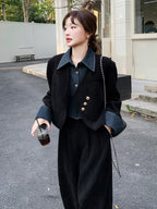 Denim Layered Style Jacket / Wide Pants QAZ0003