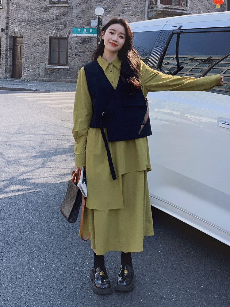 Tiered Shirt Dress / Asymmetrical Vest QAZ0048