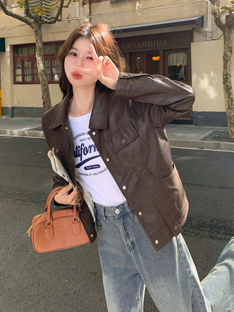 Retro Short Leather Jacket QAZ0039 – amene