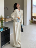 Beige Layered-Style Jacket / Wide-Leg Pants QAZ0010