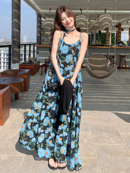 Blue Floral Print Dress / Lightweight Cardigan QAZ0087