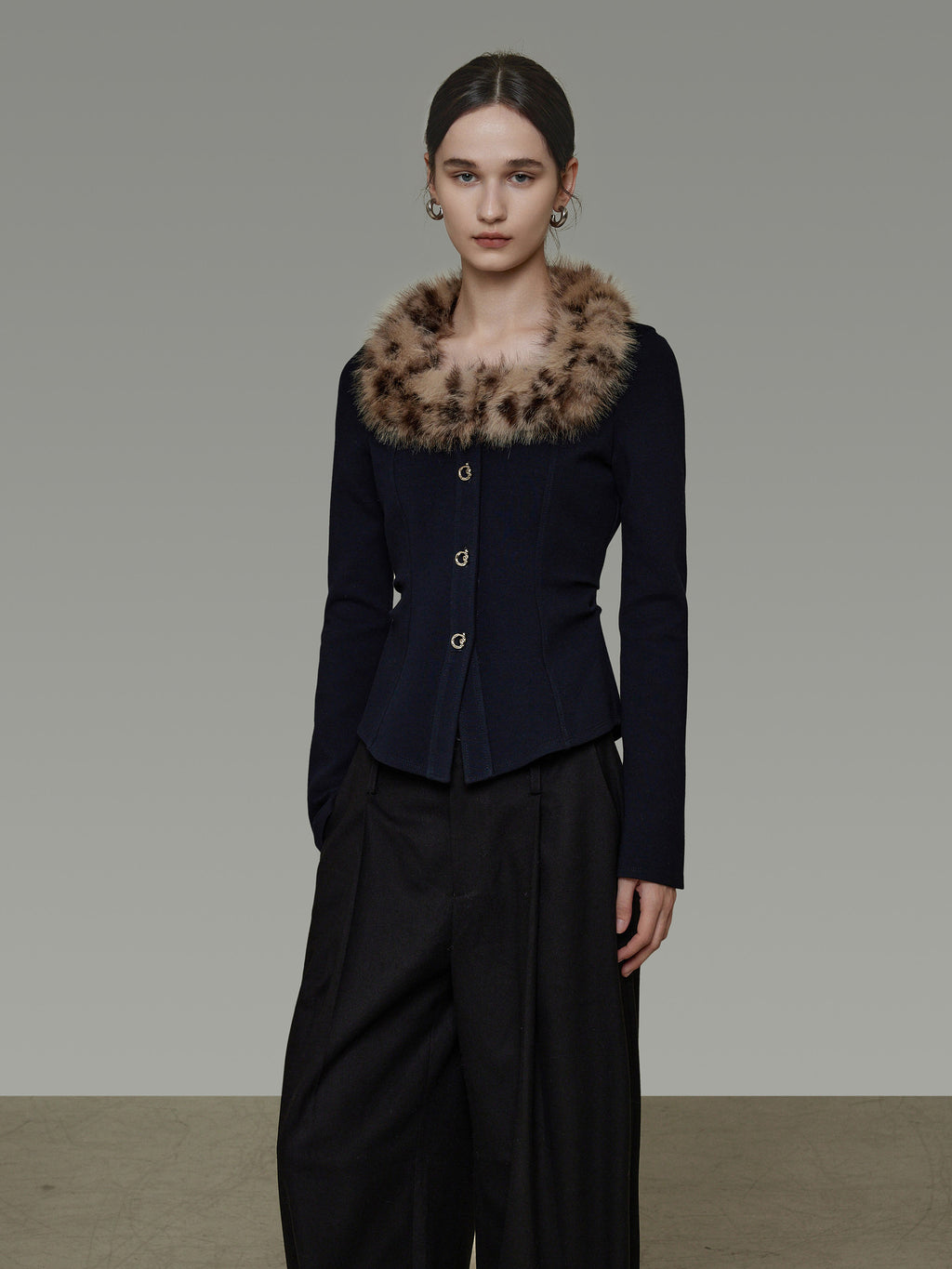 Fur Collar Slim Short Top UNS0040