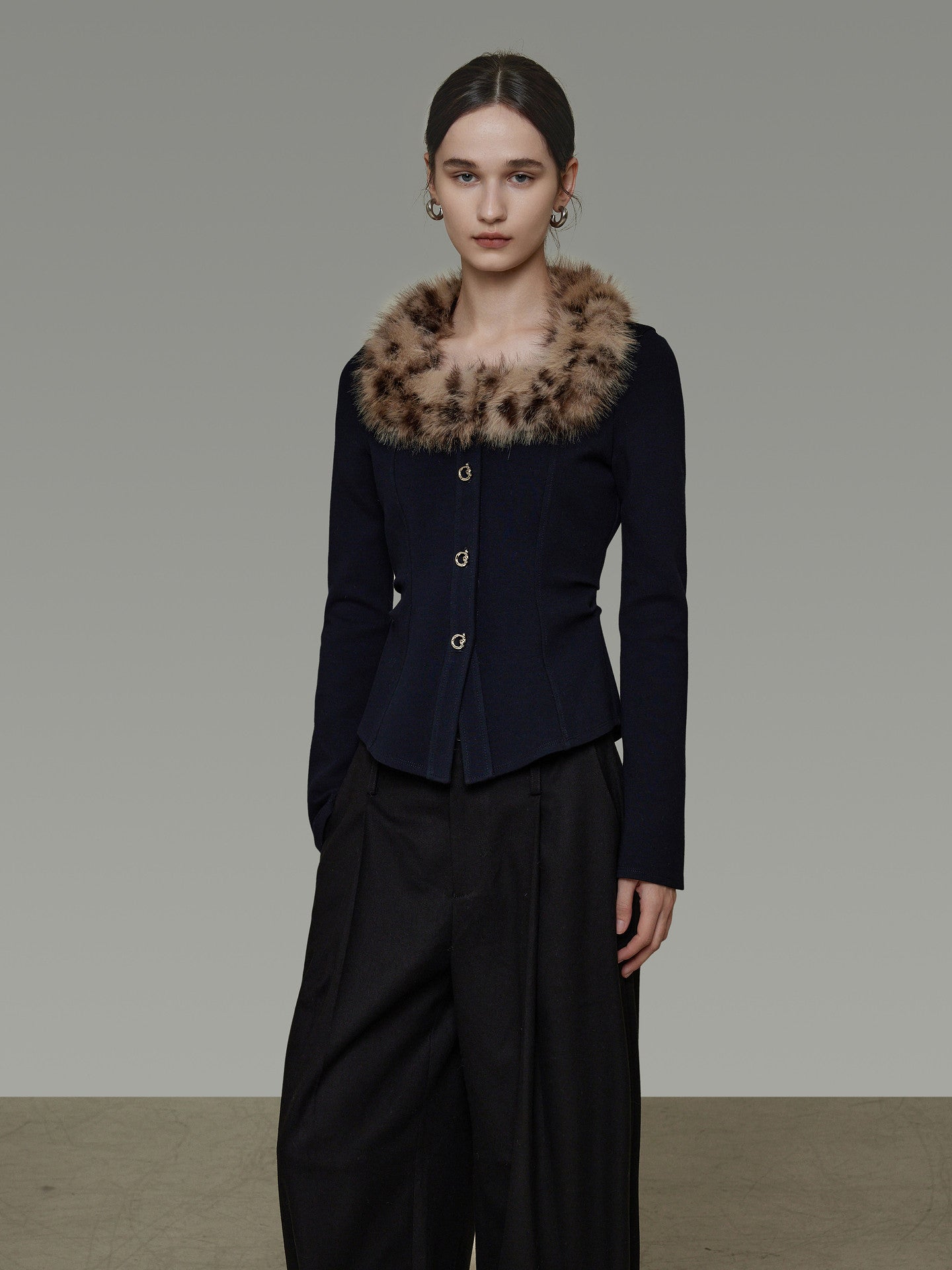 Fur Collar Slim Short Top UNS0040