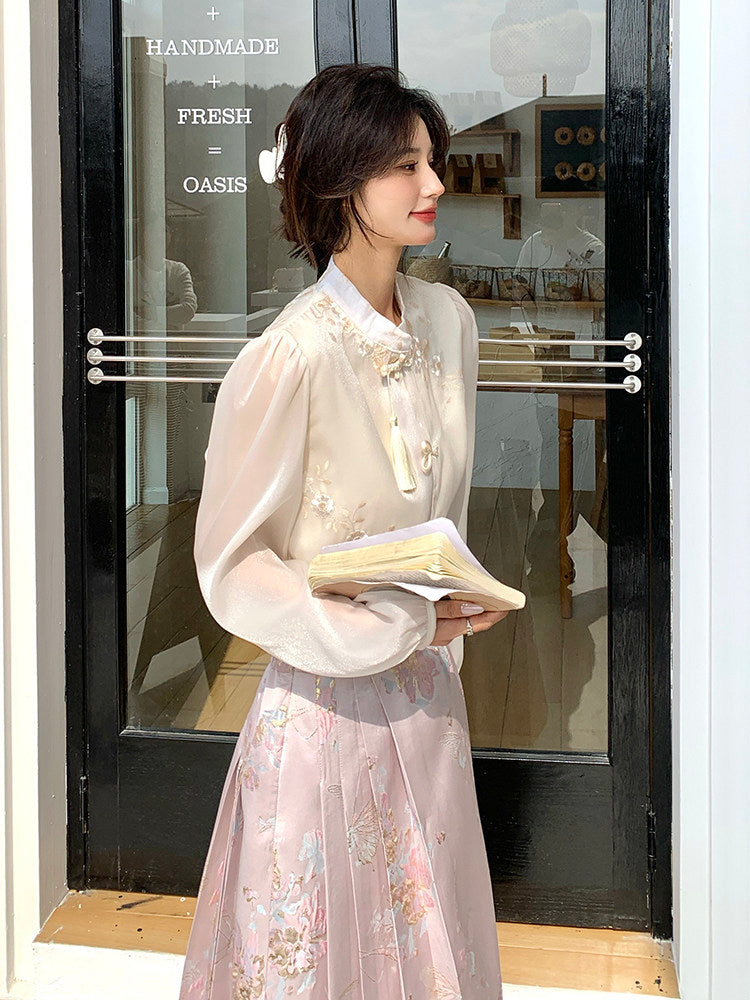 China Floral Embroidered Blouse / China-Style Long Skirt QAZ0050