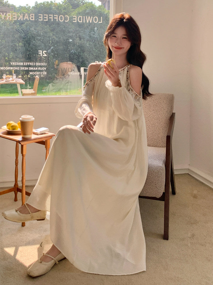 Shoulder Cut Chiffon Dress QAZ0059