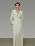 V-Neck Lace Patchwork Dress UNS0049