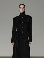 Stand Collar Black Coat UNS0024