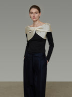 Ribbon Collar Elegant Top UNS0012