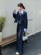 Striped Patchwork Jacket / Wide Pants QAZ0020