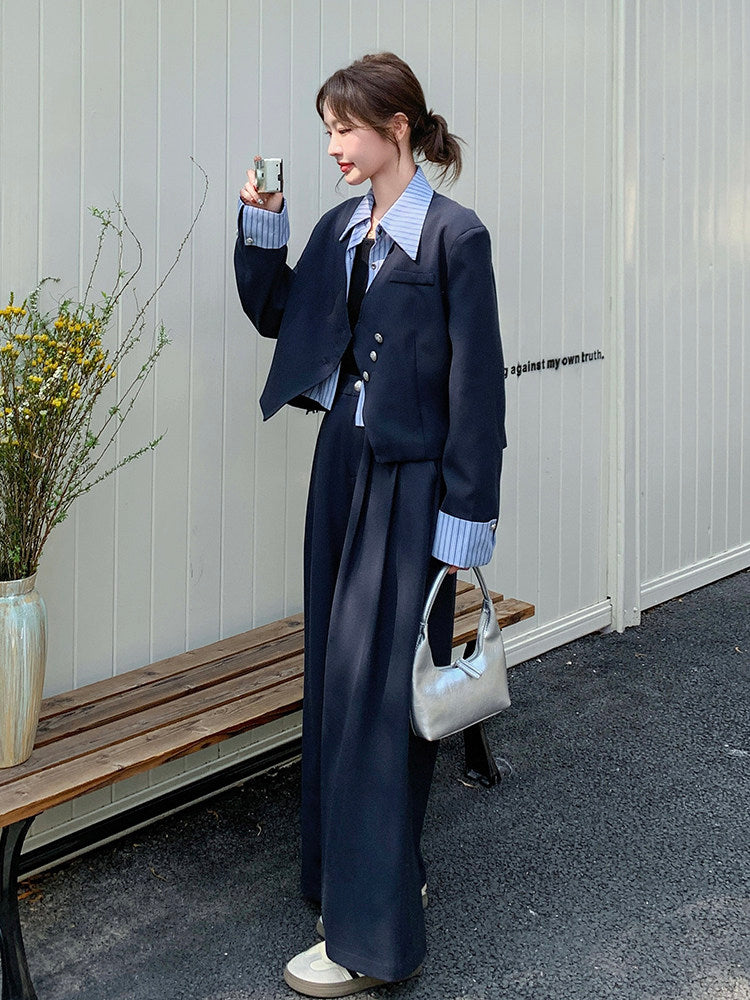 Striped Patchwork Jacket / Wide Pants QAZ0020