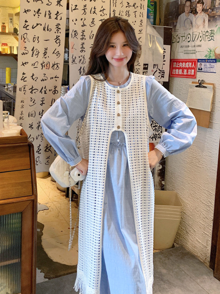 Shirt Dress / Knit Long Vest QAZ0086