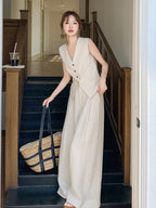 Linen V-neck Vest / Wide Pants QAZ0089