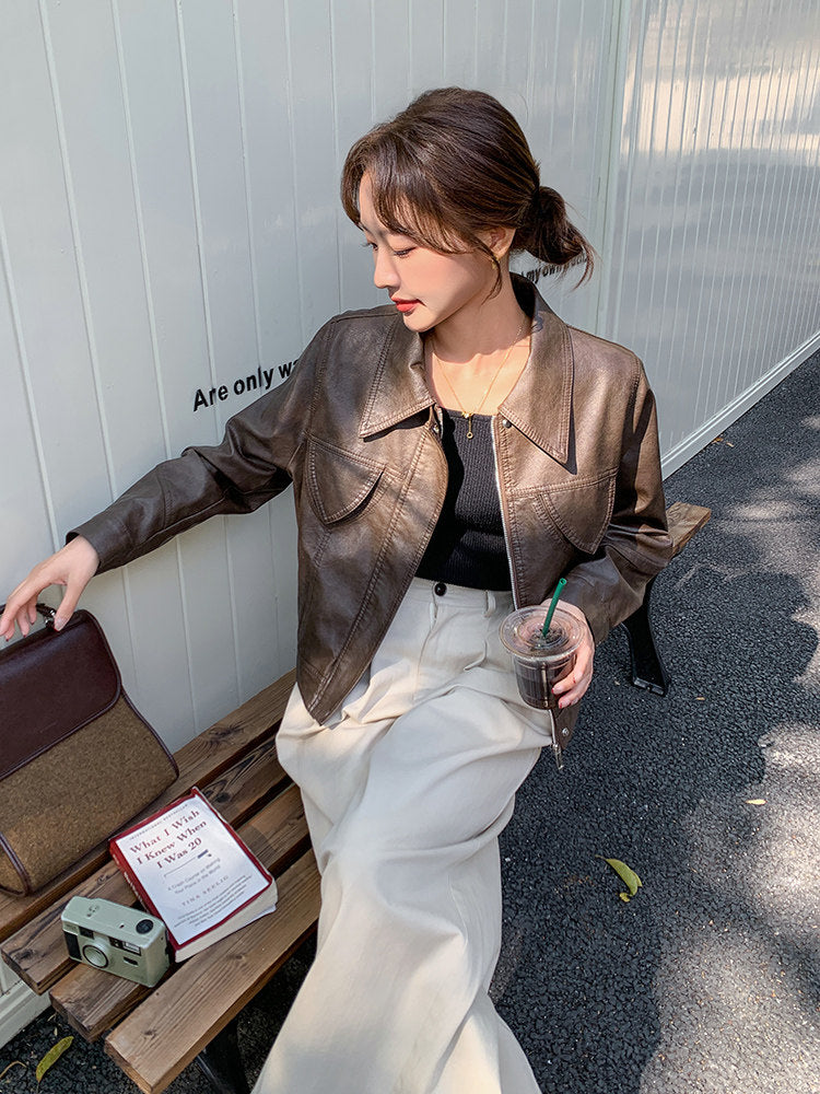 Retro Short Leather Jacket QAZ0032