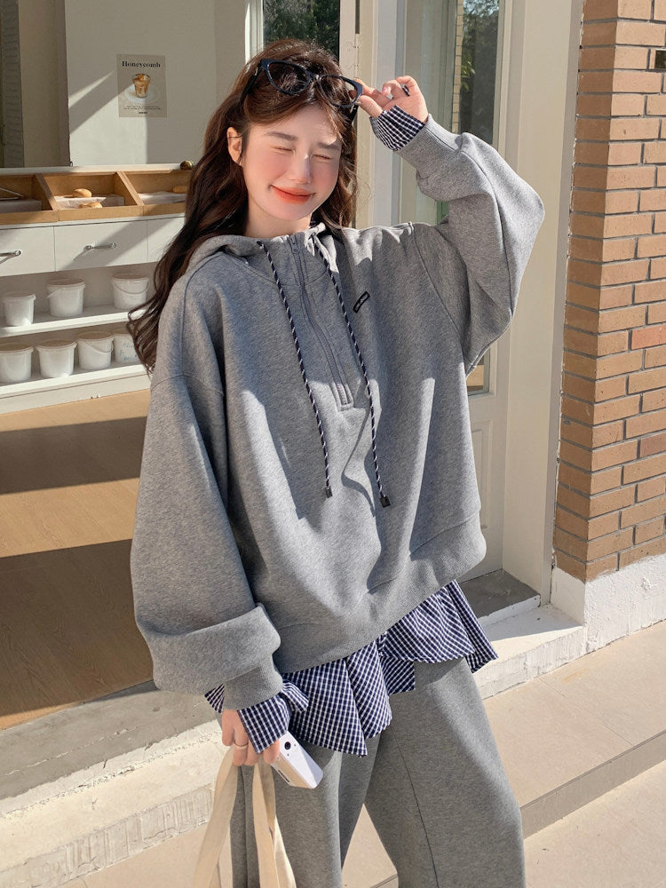 Gingham Check Half-Zip Hoodie / Wide Pants QAZ0065