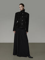 Stand Collar Black Coat UNS0024