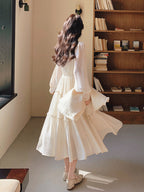 Tweed Vest / Tiered Long Dress QAZ0082